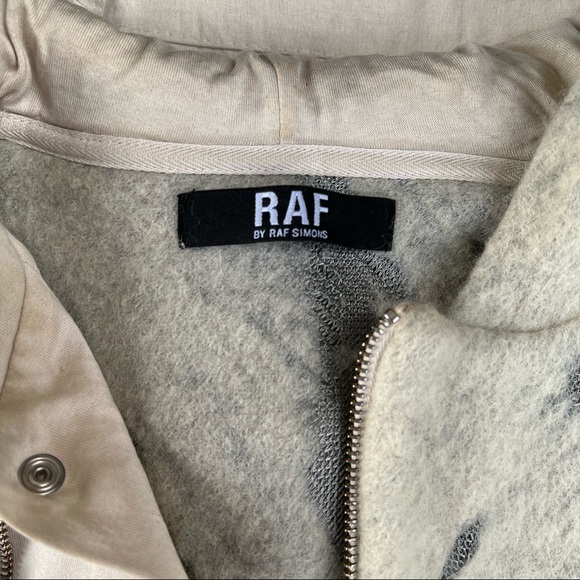 RAF by RAF SIMONS/Men's Hooded Asymmetrical Zip Up Mesh/Textured Jacket Cream M - Picture 2 of 7